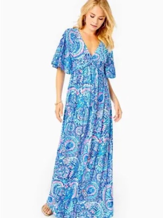 Lilly Pulitzer Dresses & Skirts - Lilly Pulitzer Minka Maxi Dress Blue Grotto Commotion In The Ocean Size 6